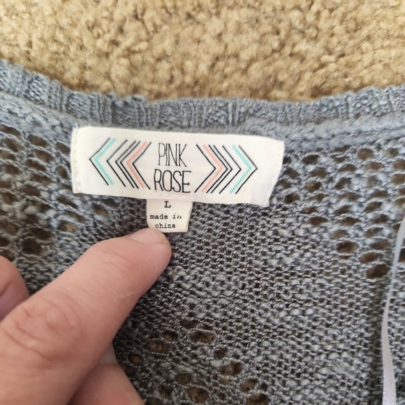 Knox Rose Womens Size L Boho Open Knit Tunic Top gray Split sides trim - Picture 5 of 10